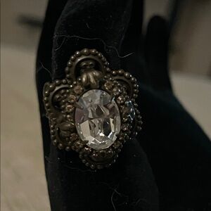 1928 Brand Antique Gold Adjustable Ring with Clear Crystal